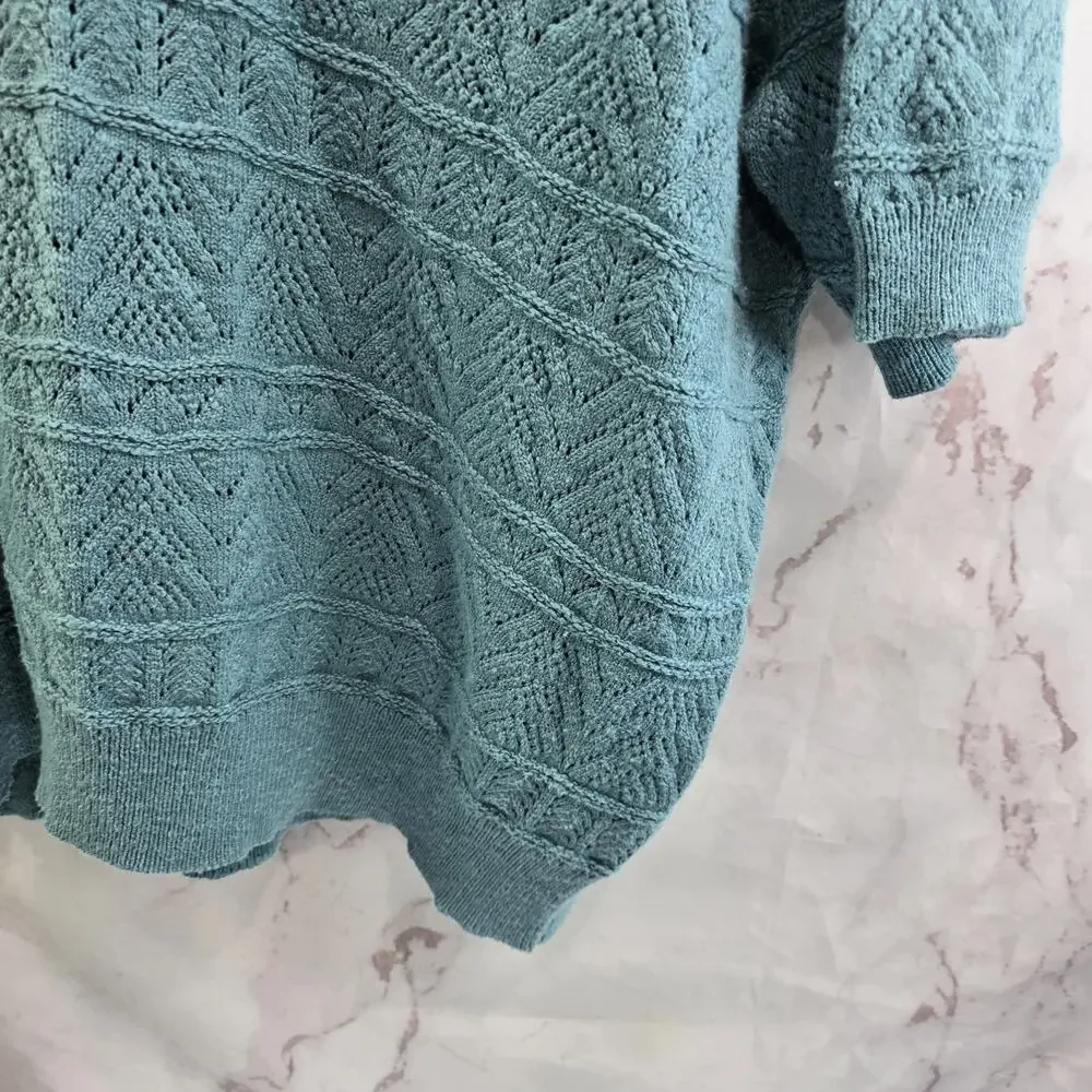 Sundance Sweater XXL 2XL Turquoise Polo V Neck Roslyn Pointelle